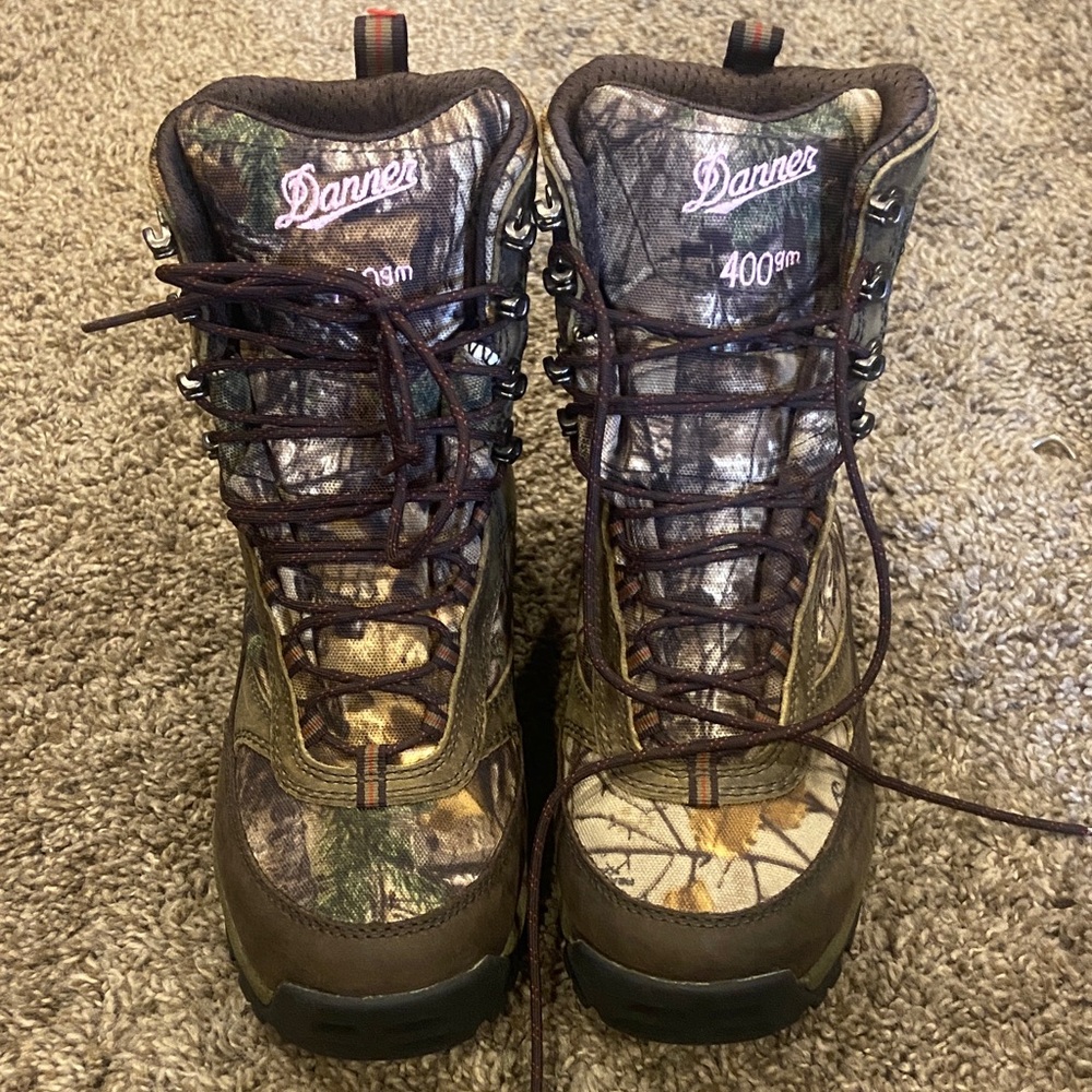 Danner Woodland Camo Boots with Brown Accents